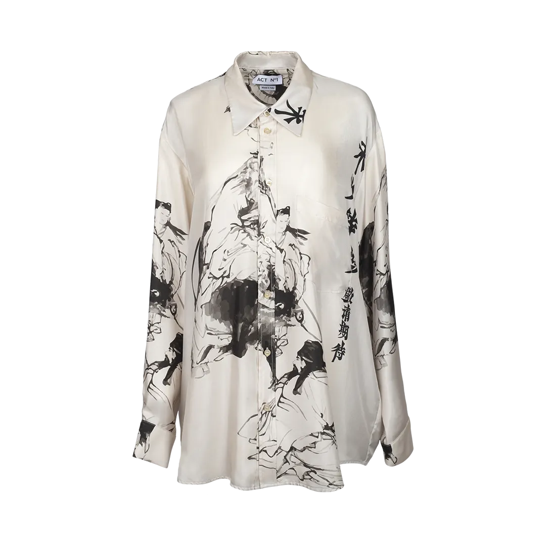 Illustration-Print Silk Shirt