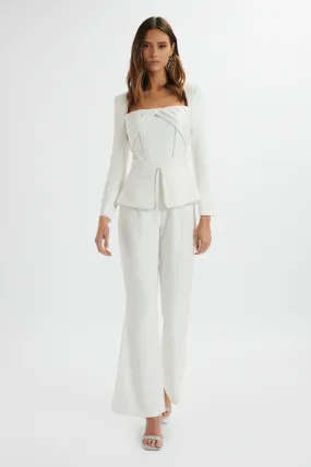 JESSIE Diamante Trim Tailored Jumpsuit In White