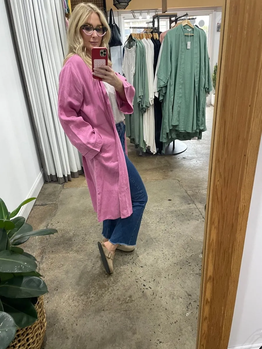 Linen Bathrobe - Fuchsia