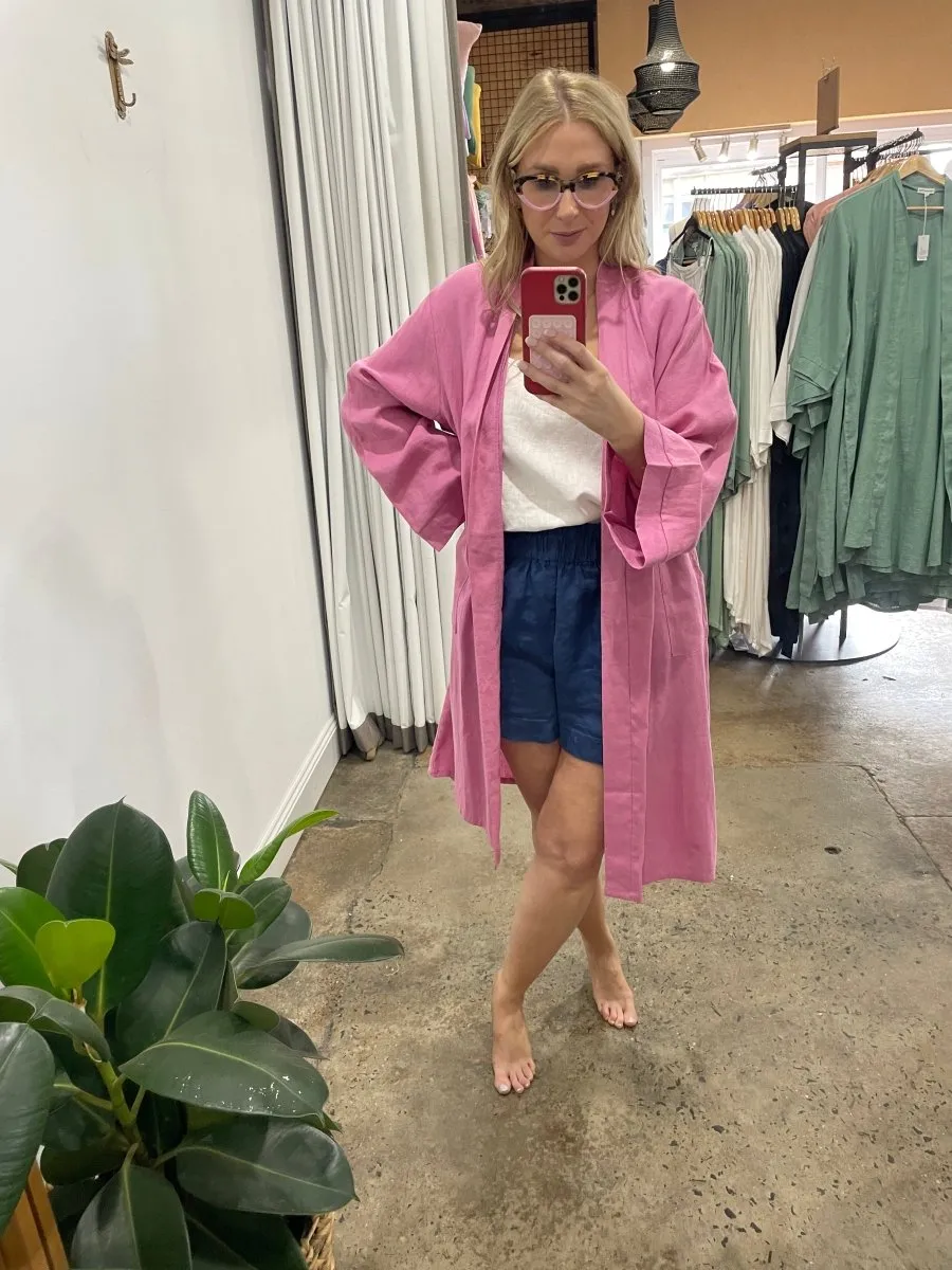 Linen Bathrobe - Fuchsia