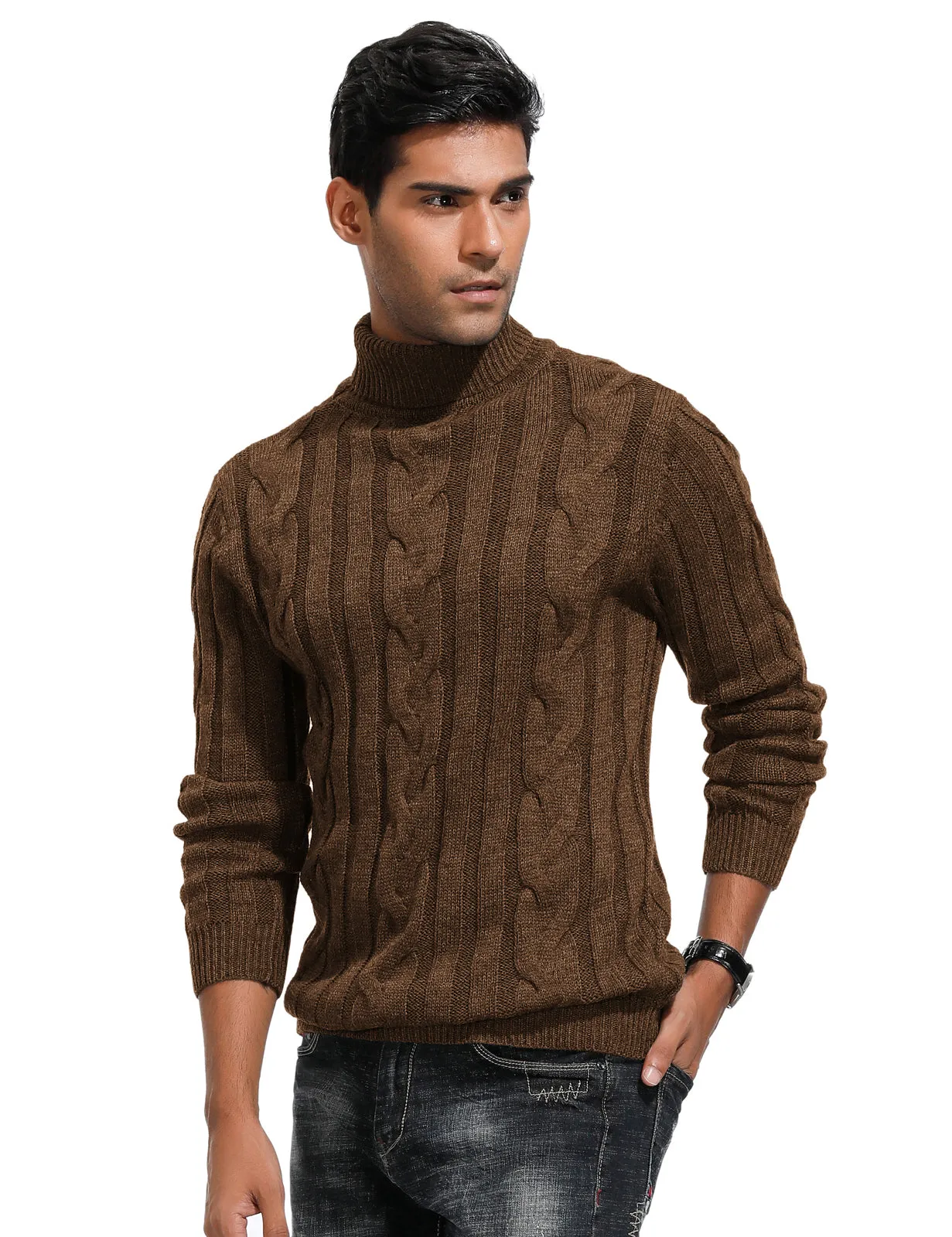 Men's Casual Turtleneck Sweaters Cable Knit Thermal Pullover Sweater