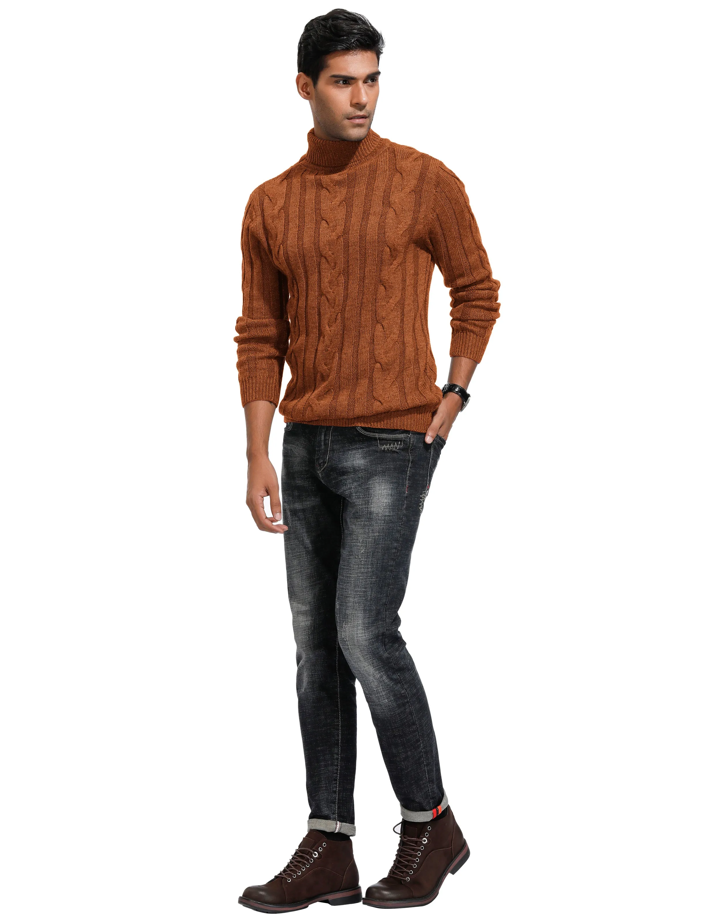 Men's Casual Turtleneck Sweaters Cable Knit Thermal Pullover Sweater