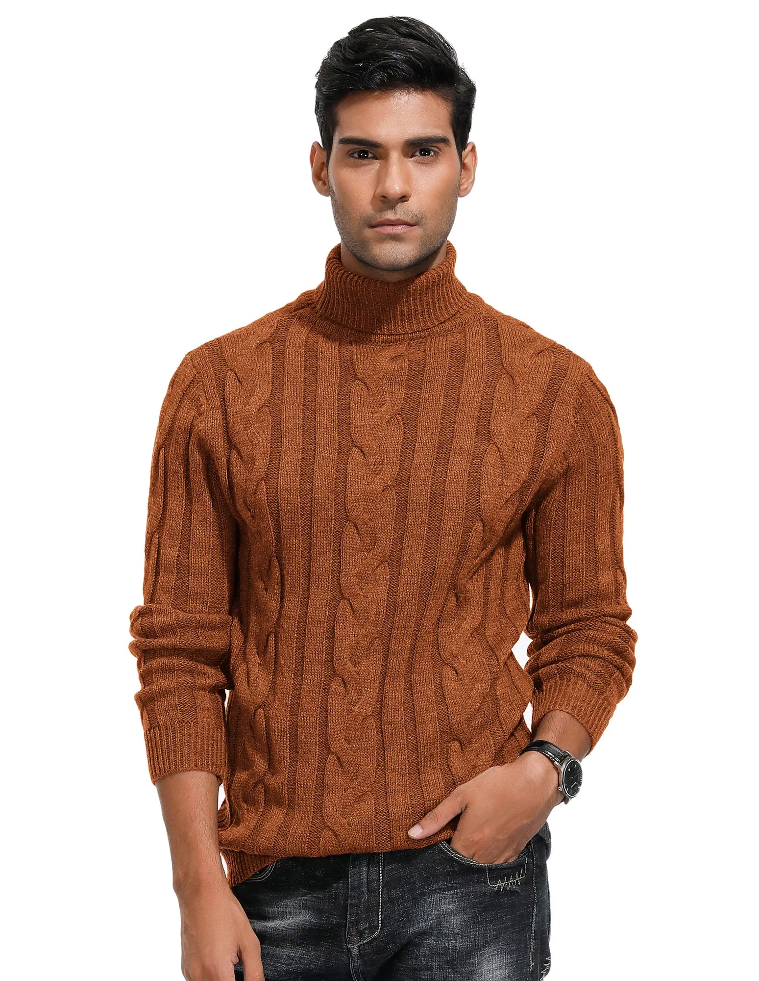 Men's Casual Turtleneck Sweaters Cable Knit Thermal Pullover Sweater