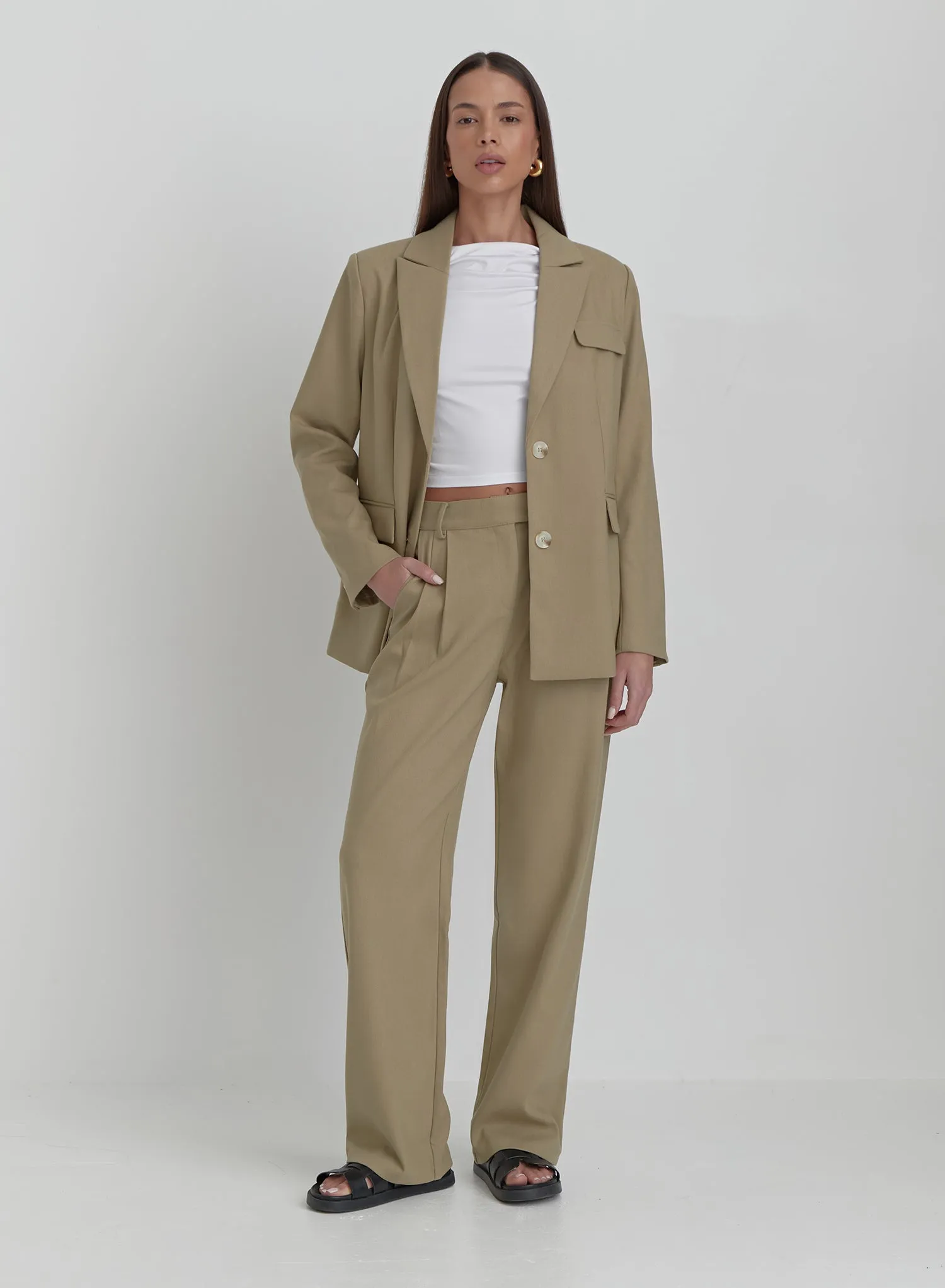 Olive Tailored Straight Leg Trouser- Onicka