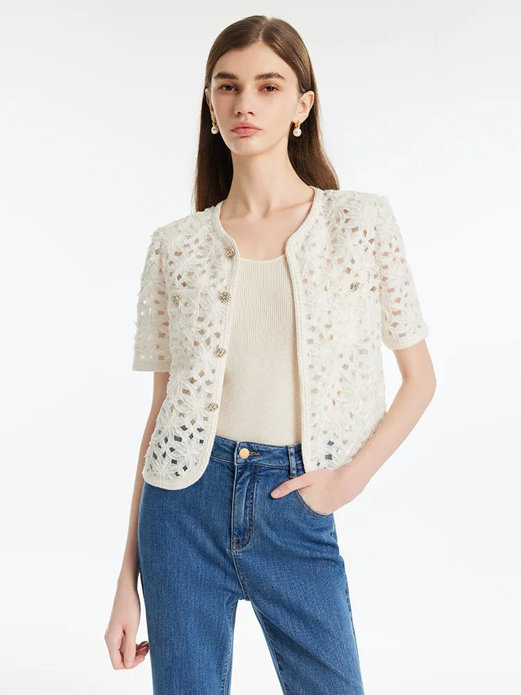 Openwork Single-Breasted Women Crop Jacket