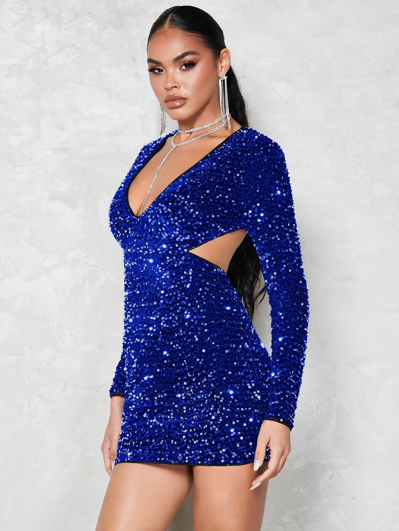 Plunging Neck Sequin Bodycon Dress