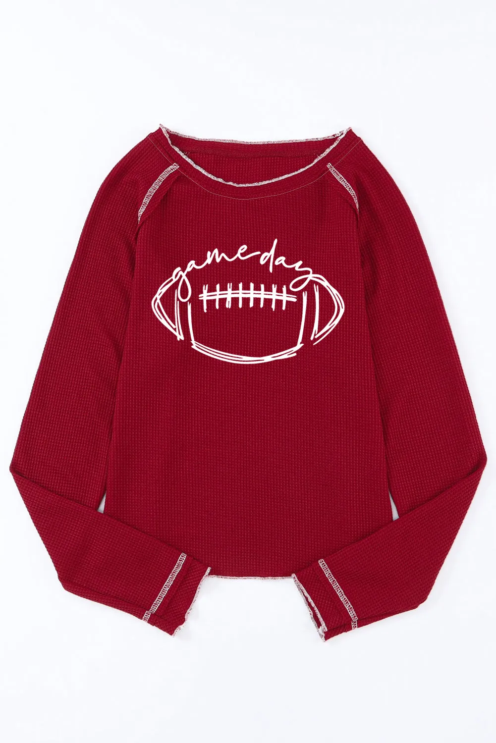 Red Game Day Rugby Football Graphic Thermal Knit Top