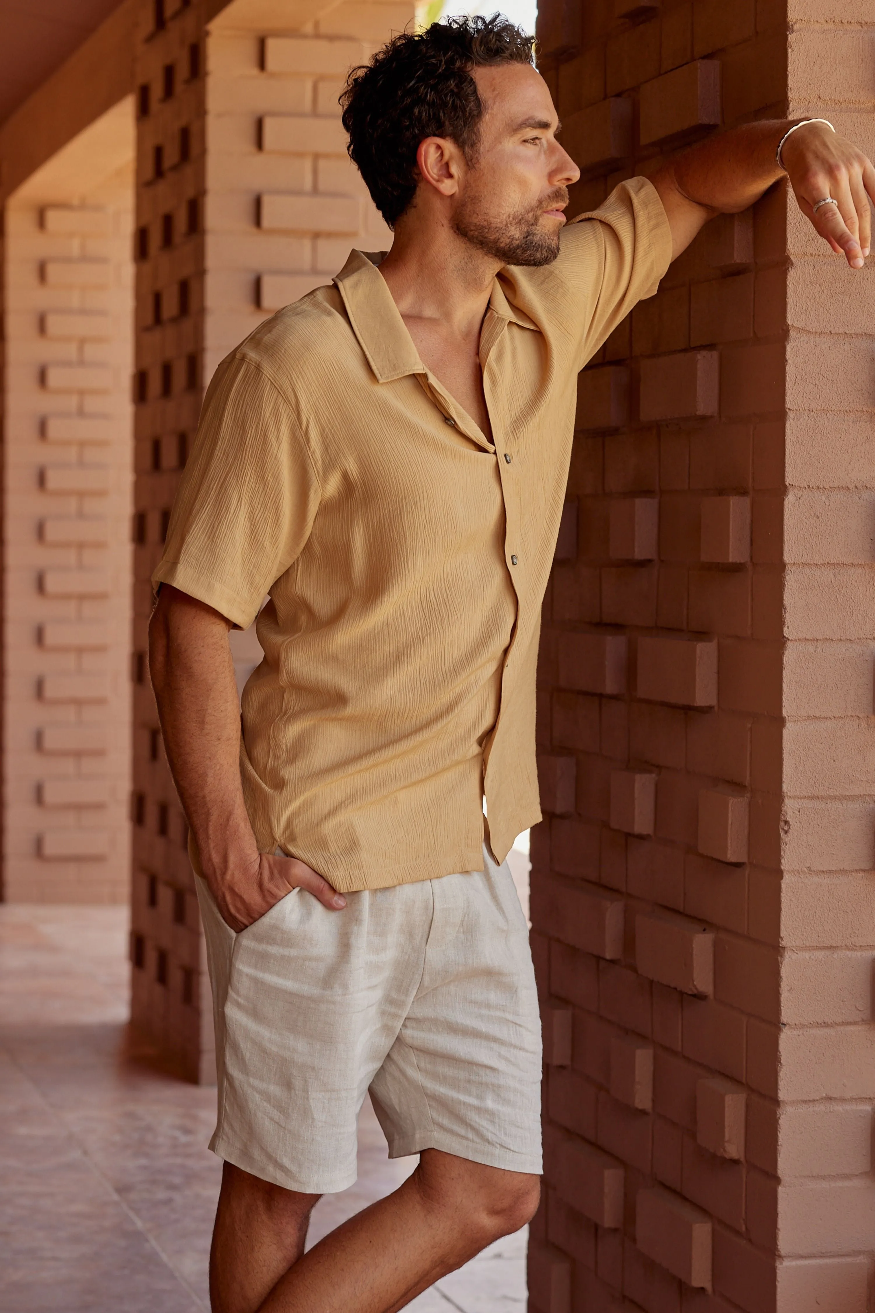 RUFOLO LINEN SHORT - NATURAL