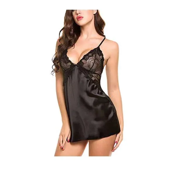 Sexy Nighty for Women Strap Lace Silk Short Nighty for Women