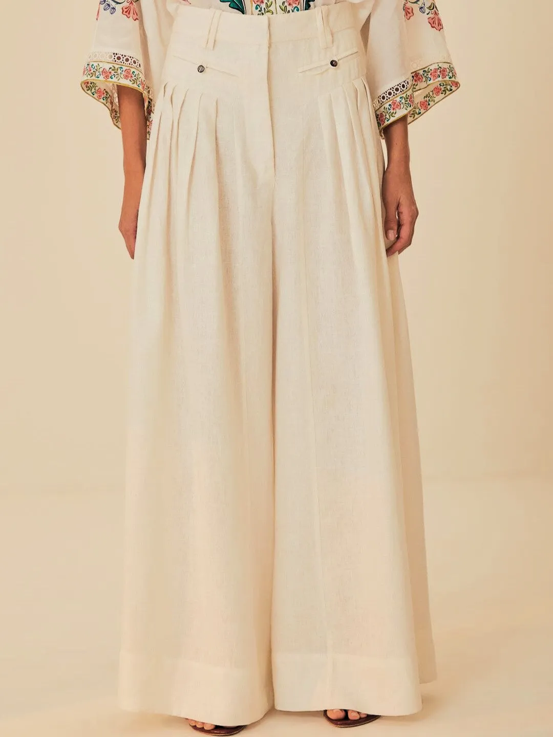 White Linen Pleat Pants