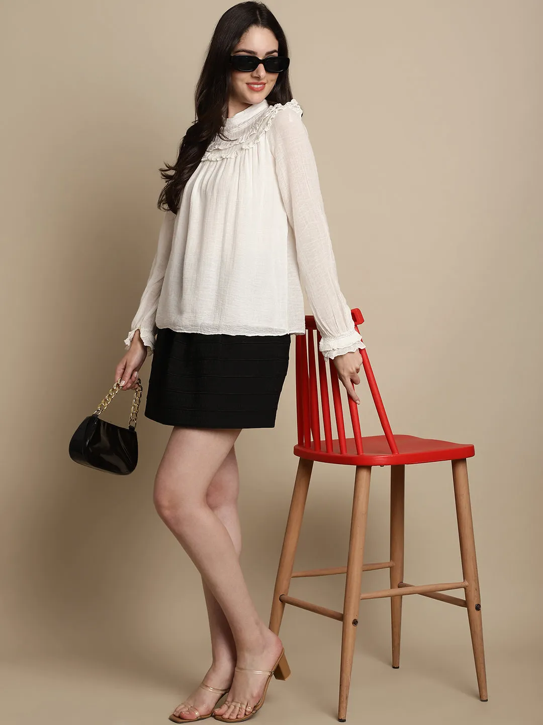 Women Beige Lace Top