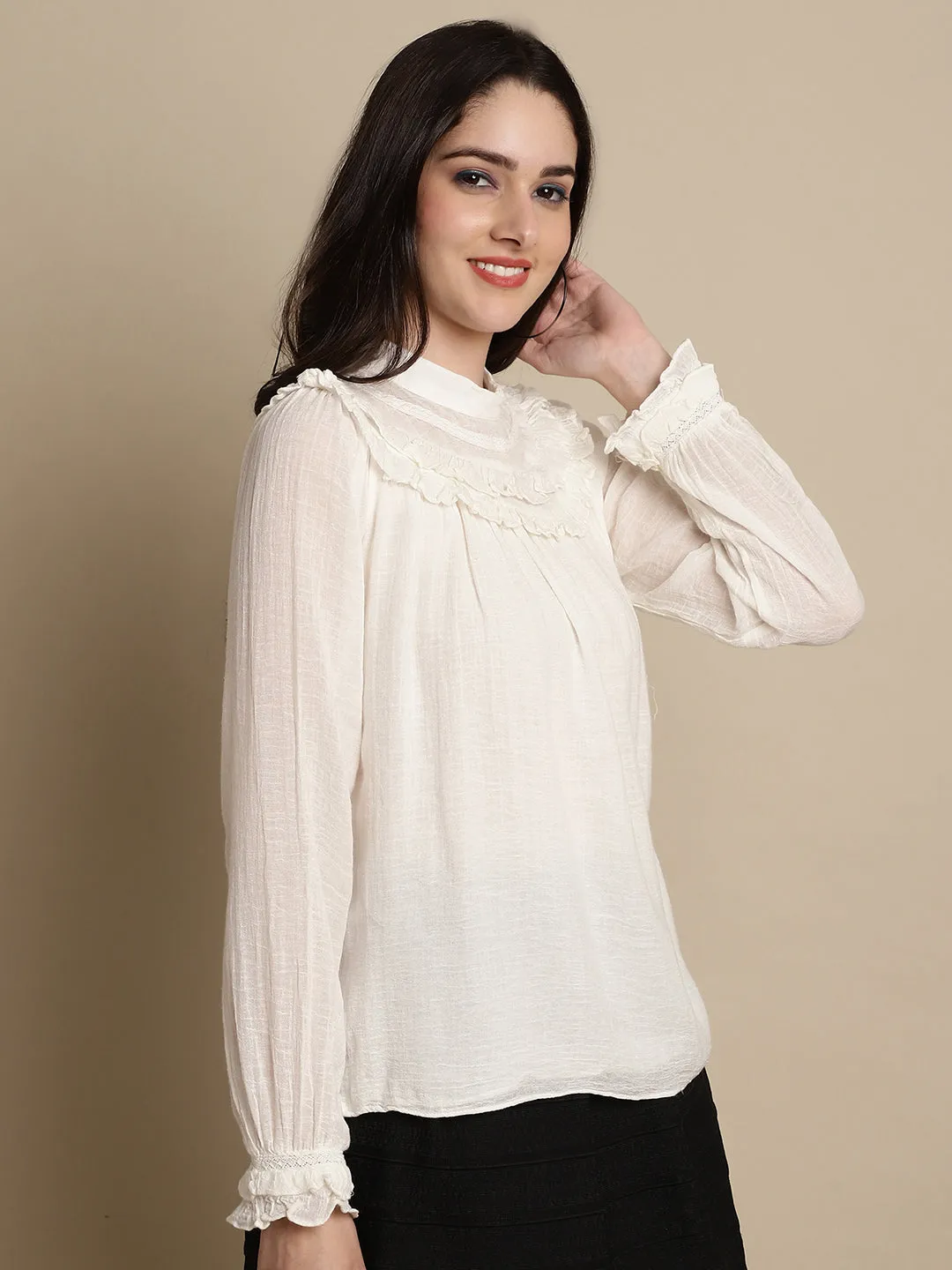 Women Beige Lace Top