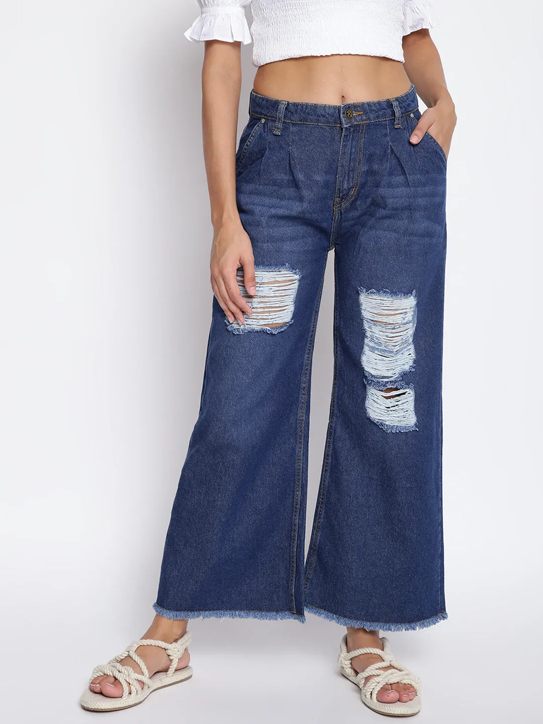 Women Blue Flared Denim Jeans