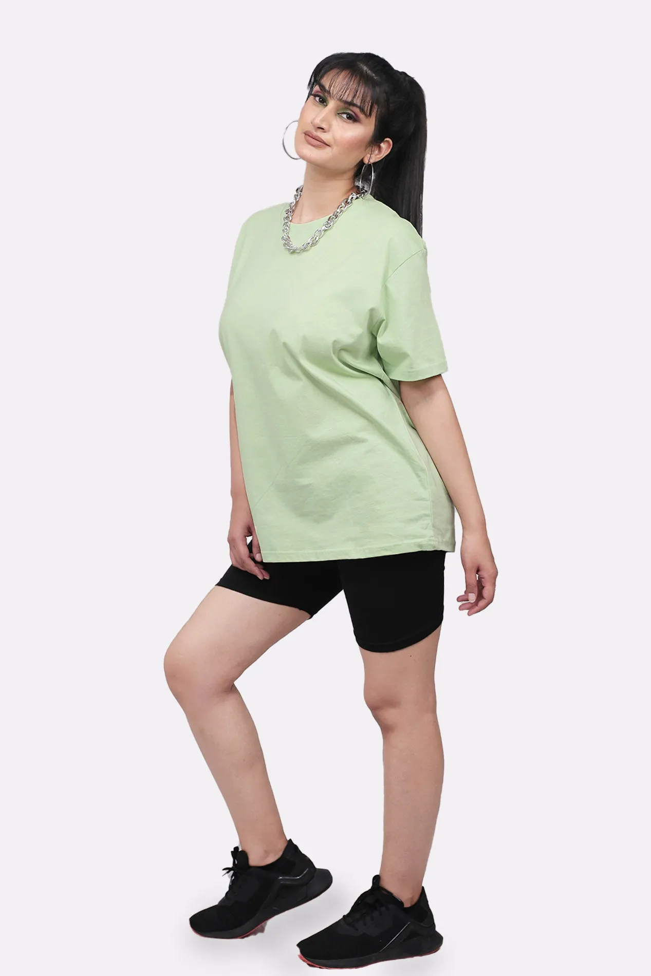 Women Oversized Mint Solid Tee