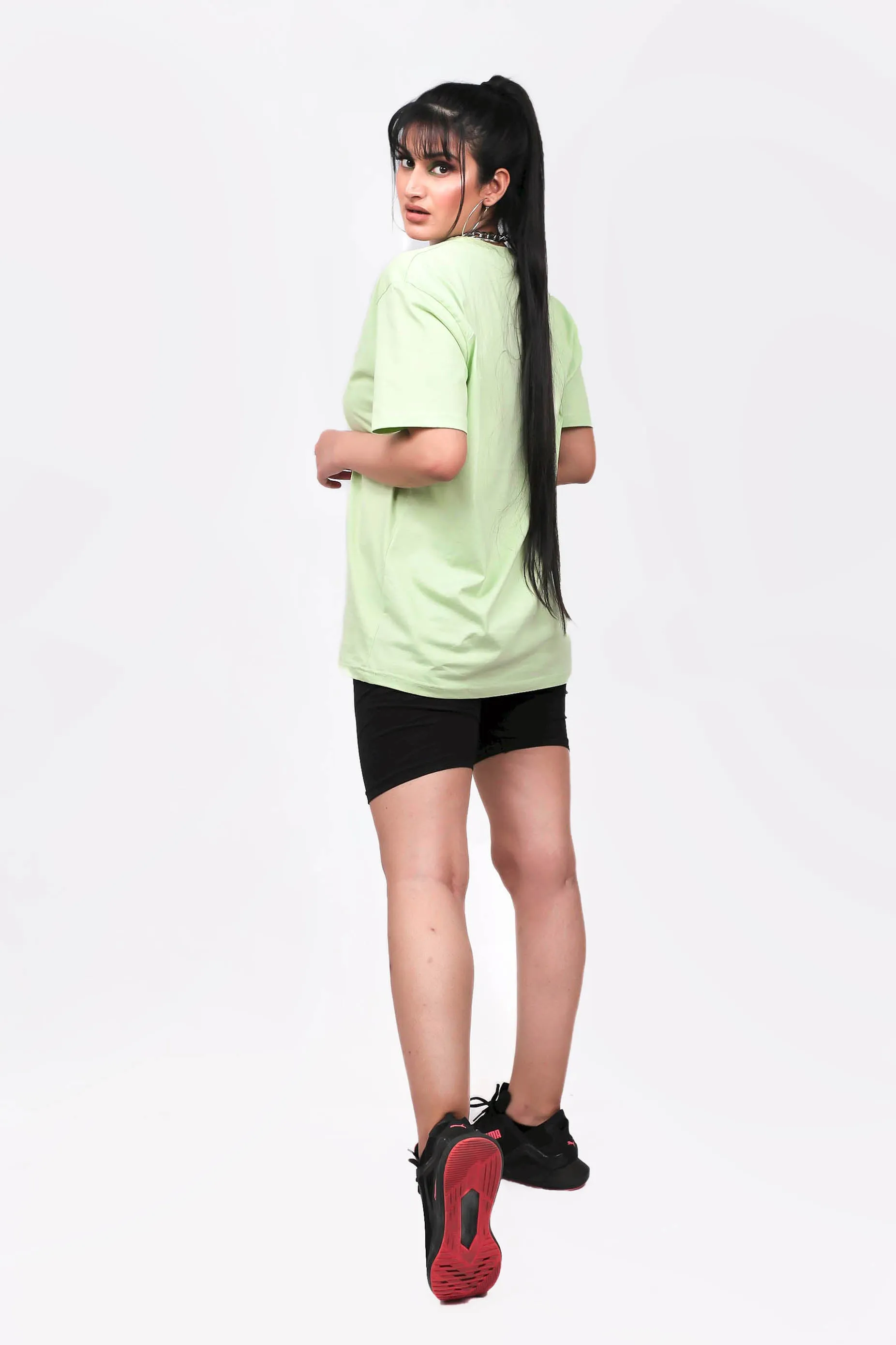 Women Oversized Mint Solid Tee