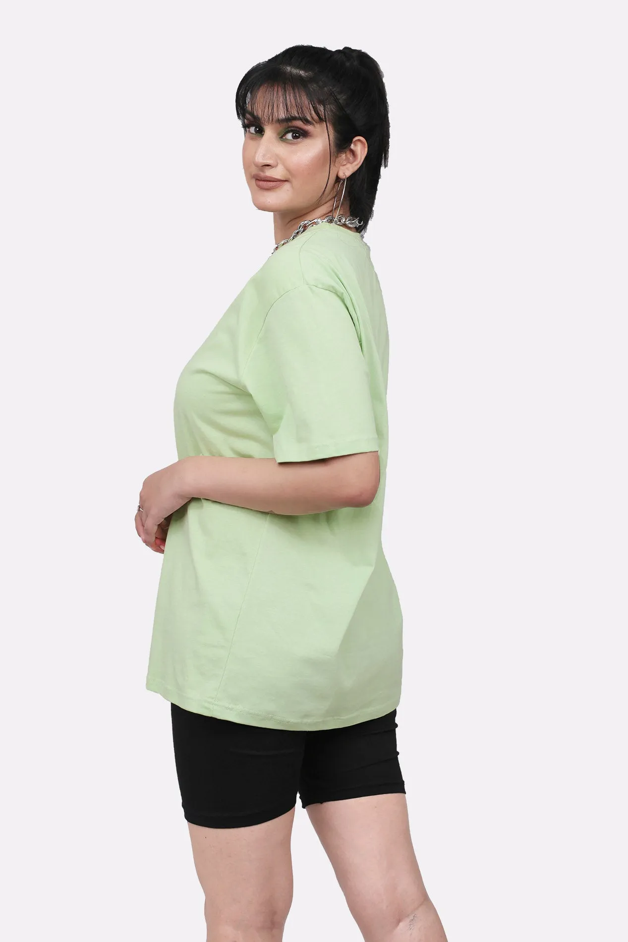 Women Oversized Mint Solid Tee