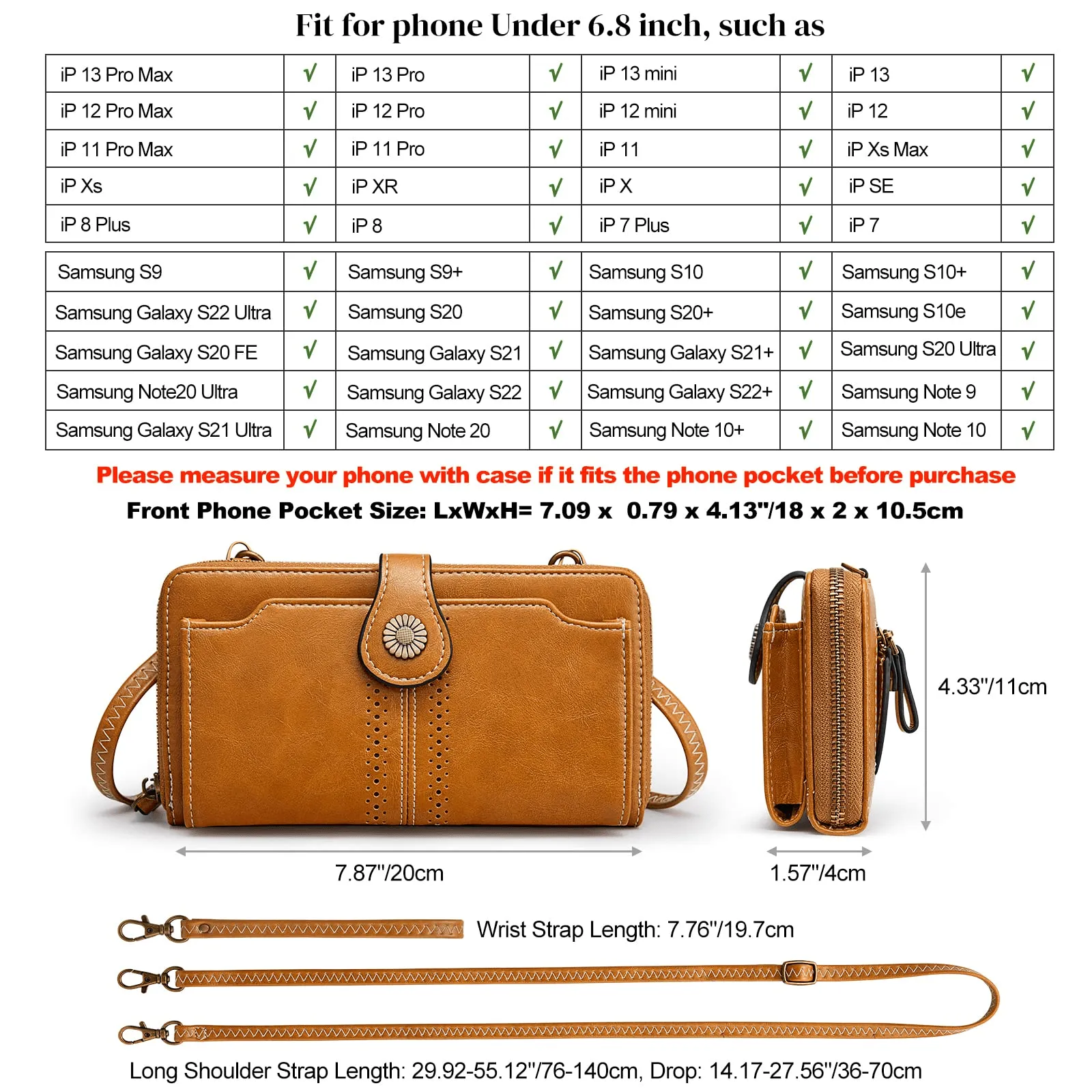 Women RFID Blocking Crossbody Cellphone Purse