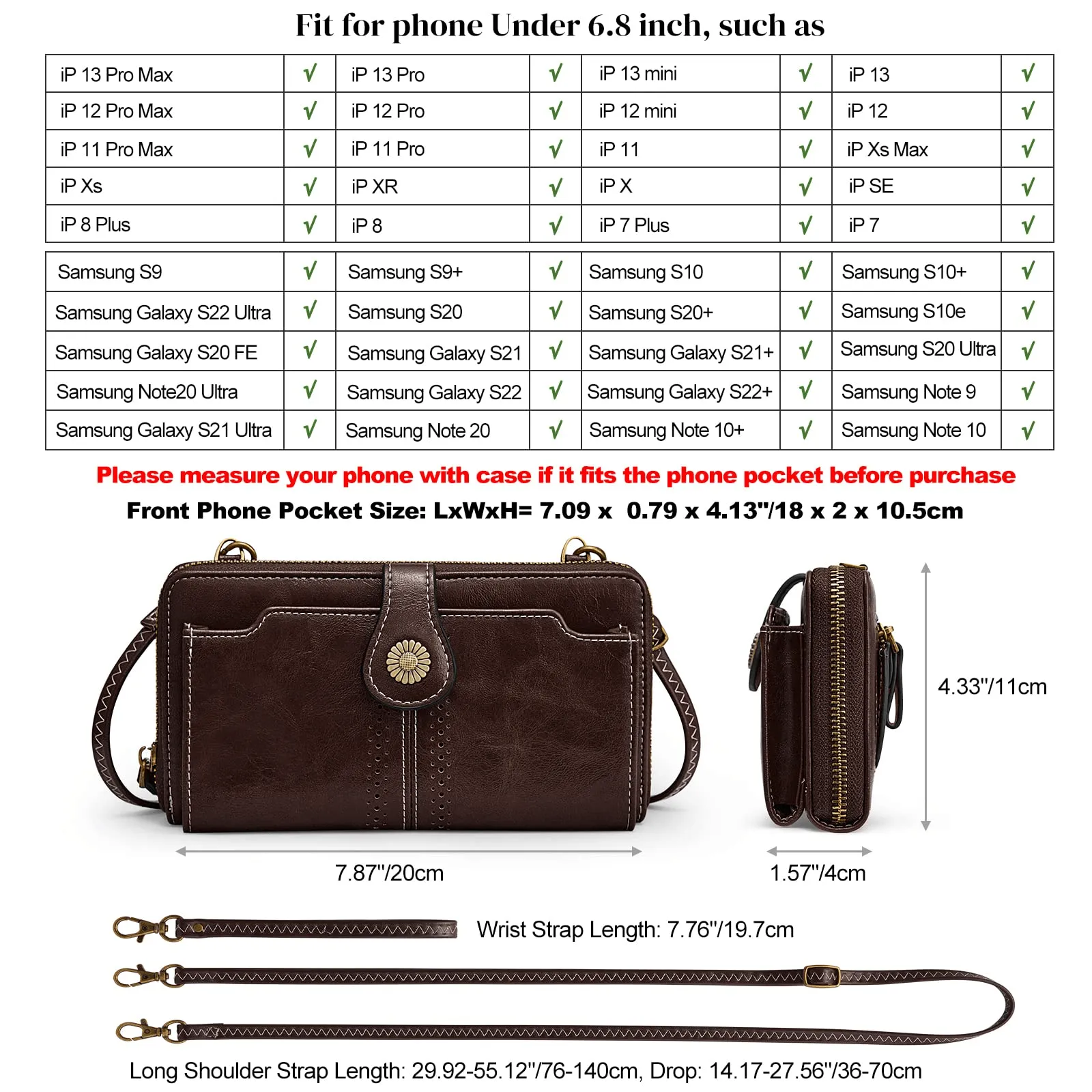 Women RFID Blocking Crossbody Cellphone Purse